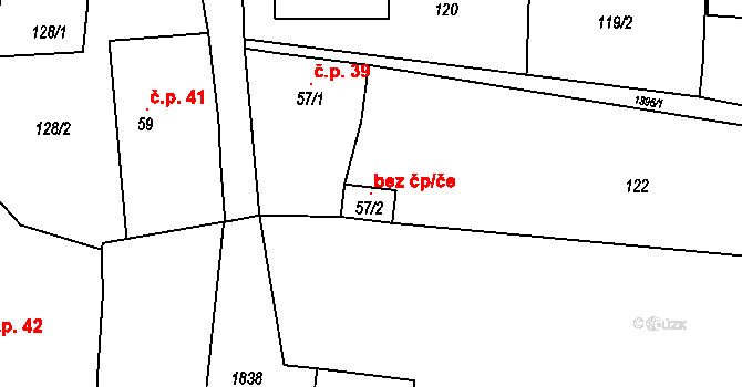 Býkov-Láryšov 96742046 na parcele st. 57/2 v KÚ Býkov, Katastrální mapa