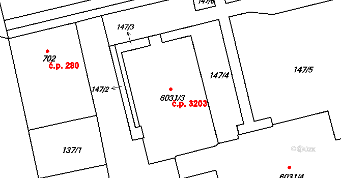 Kroměříž 3203 na parcele st. 6031/3 v KÚ Kroměříž, Katastrální mapa