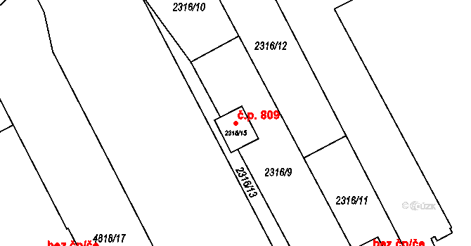 Sviadnov 809 na parcele st. 2316/15 v KÚ Sviadnov, Katastrální mapa