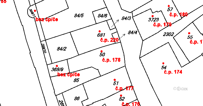 Čáslav-Staré Město 178, Čáslav na parcele st. 50 v KÚ Čáslav, Katastrální mapa