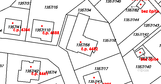 Mšeno nad Nisou 4482, Jablonec nad Nisou na parcele st. 1357/56 v KÚ Mšeno nad Nisou, Katastrální mapa