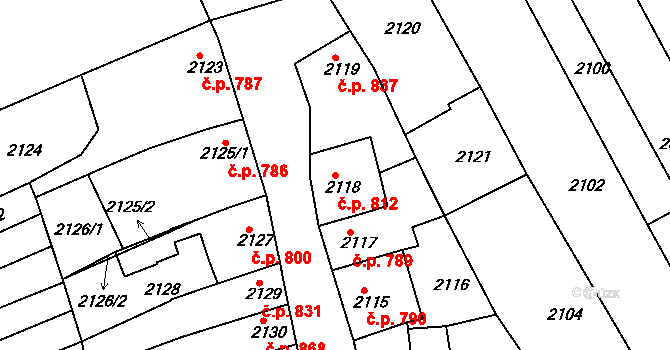 Slavíkovice 812, Rousínov na parcele st. 2118 v KÚ Rousínov u Vyškova, Katastrální mapa