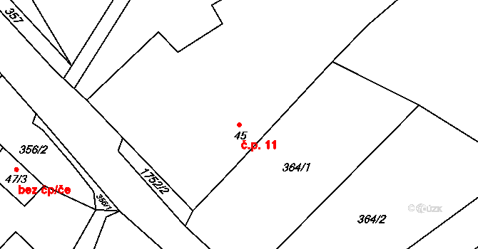 Dlouhá Lhota 11, Maršovice na parcele st. 45 v KÚ Zahrádka u Benešova, Katastrální mapa