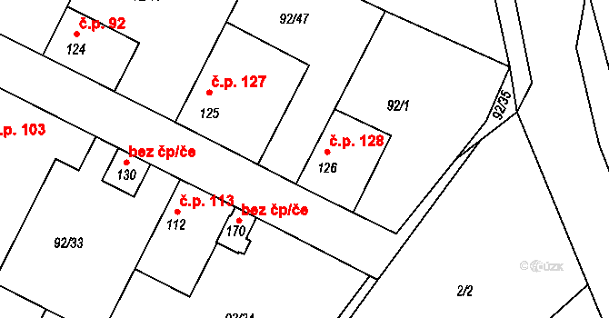 Cerhýnky 128, Cerhenice na parcele st. 126 v KÚ Cerhýnky, Katastrální mapa