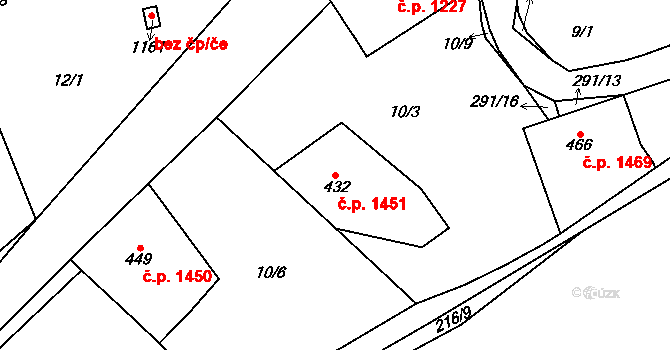 Švermov 1451, Kladno na parcele st. 432 v KÚ Hnidousy, Katastrální mapa