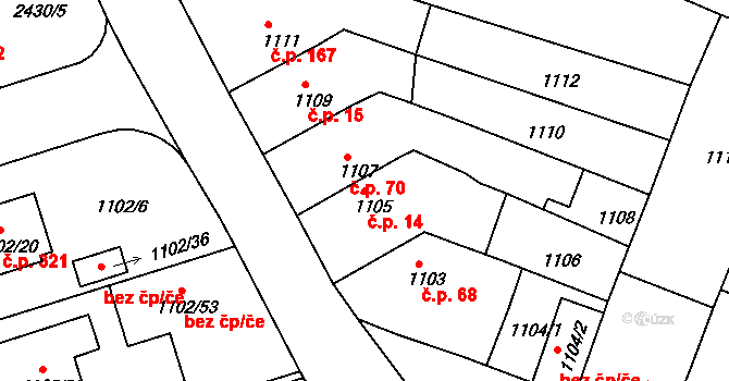 Dačice V 14, Dačice na parcele st. 1105 v KÚ Dačice, Katastrální mapa