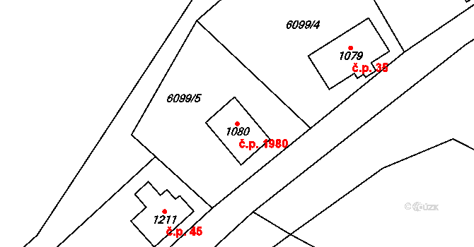 Sklená 1980, Kraslice na parcele st. 1080 v KÚ Kraslice, Katastrální mapa