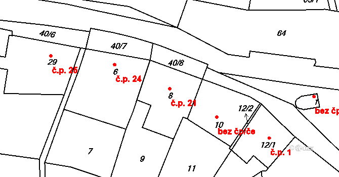 Vratíkov 21, Boskovice na parcele st. 8 v KÚ Vratíkov, Katastrální mapa
