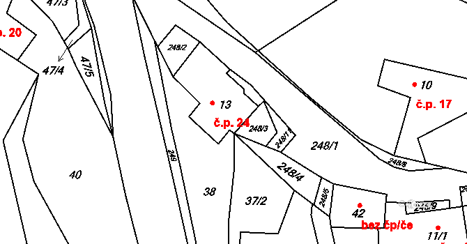 Jeřmaň 24, Bouzov na parcele st. 13 v KÚ Jeřmaň, Katastrální mapa