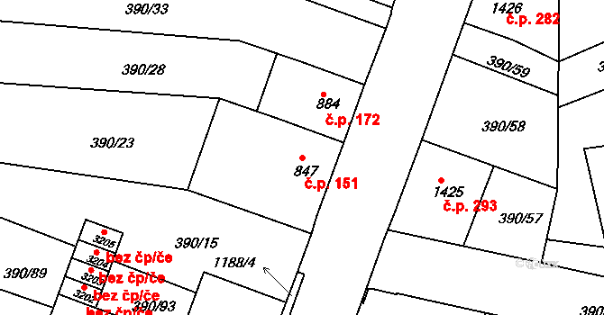 Holínské Předměstí 151, Jičín na parcele st. 847 v KÚ Jičín, Katastrální mapa