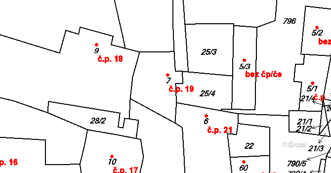 Mužetice 19, Sedlice na parcele st. 7 v KÚ Mužetice, Katastrální mapa