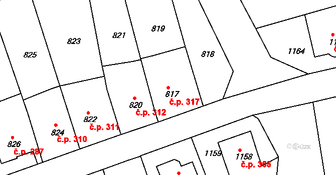 Volyně 317 na parcele st. 817 v KÚ Volyně, Katastrální mapa