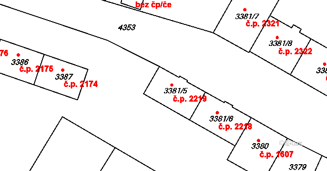 Teplice 2219 na parcele st. 3381/5 v KÚ Teplice, Katastrální mapa