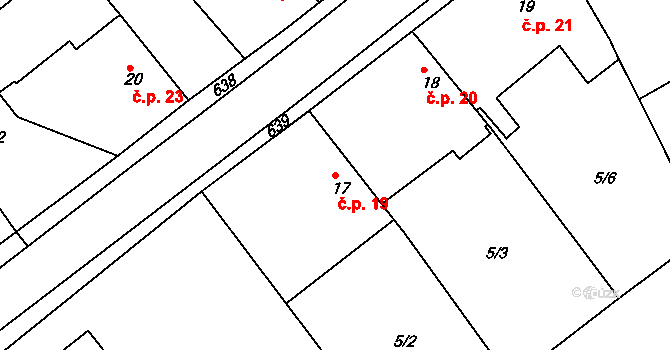 Levín 19, Olešnice na parcele st. 17 v KÚ Levín nad Cidlinou, Katastrální mapa