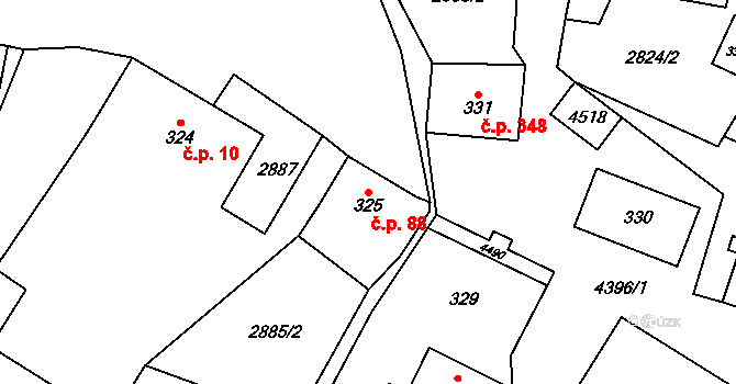 Heřmanovice 88 na parcele st. 325 v KÚ Heřmanovice, Katastrální mapa
