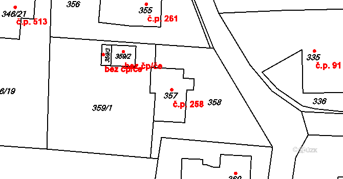 Řepiště 258 na parcele st. 357 v KÚ Řepiště, Katastrální mapa