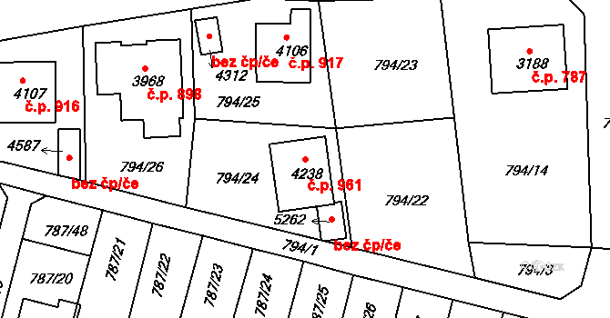 Plzeňské Předměstí 961, Rokycany na parcele st. 4238 v KÚ Rokycany, Katastrální mapa