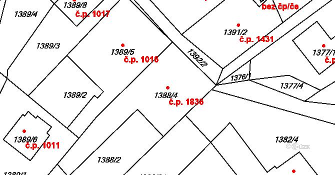 Fryštát 1836, Karviná na parcele st. 1388/4 v KÚ Karviná-město, Katastrální mapa