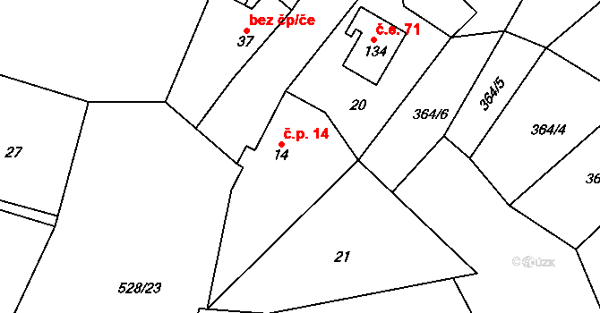 Plichtice 14, Zavlekov na parcele st. 14 v KÚ Plichtice, Katastrální mapa