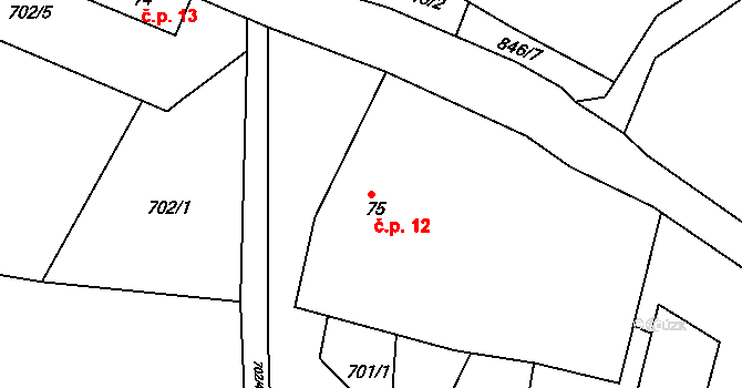 Suchá Rybná 12, Svídnice na parcele st. 75 v KÚ Svídnice u Kostelce nad Orlicí, Katastrální mapa