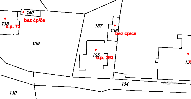 Jablůnka 293 na parcele st. 135 v KÚ Jablůnka, Katastrální mapa