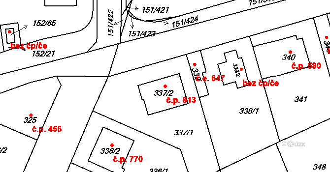 Řeporyje 813, Praha na parcele st. 337/2 v KÚ Řeporyje, Katastrální mapa