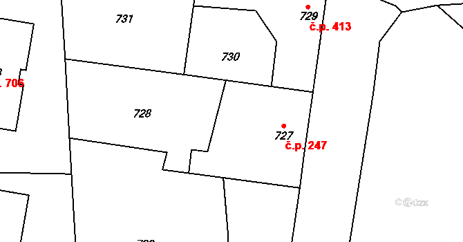 Suchdol nad Lužnicí 247 na parcele st. 727 v KÚ Suchdol nad Lužnicí, Katastrální mapa