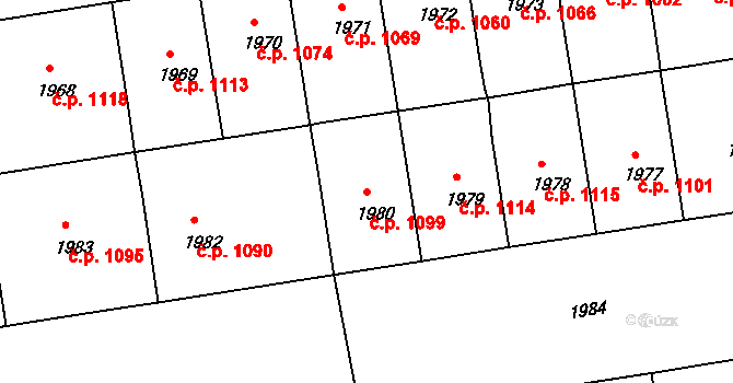 Žižkov 1099, Praha na parcele st. 1980 v KÚ Žižkov, Katastrální mapa