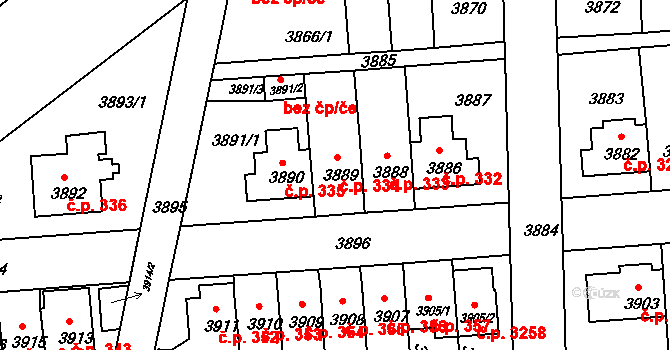 Záběhlice 334, Praha na parcele st. 3889 v KÚ Záběhlice, Katastrální mapa