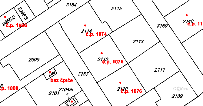 Nusle 1075, Praha na parcele st. 2112 v KÚ Nusle, Katastrální mapa