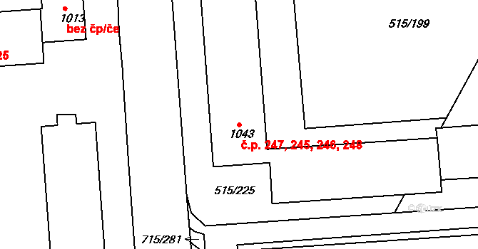 Příbram VII 245,246,247,248, Příbram na parcele st. 1043 v KÚ Březové Hory, Katastrální mapa