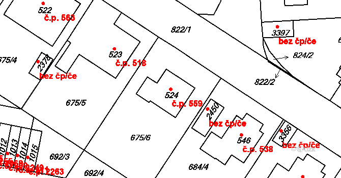 Sezimovo Ústí 559 na parcele st. 524 v KÚ Sezimovo Ústí, Katastrální mapa