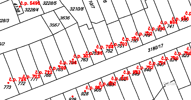 Česká Třebová 704 na parcele st. 753 v KÚ Česká Třebová, Katastrální mapa