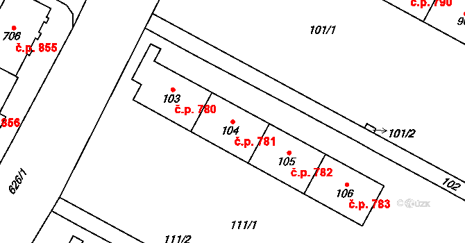 Šumbark 781, Havířov na parcele st. 104 v KÚ Šumbark, Katastrální mapa