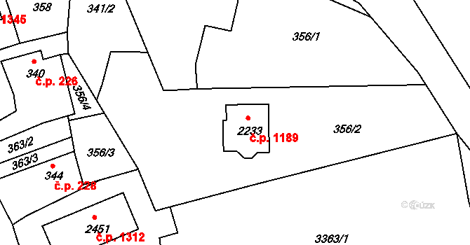 Vizovice 1189 na parcele st. 2233 v KÚ Vizovice, Katastrální mapa
