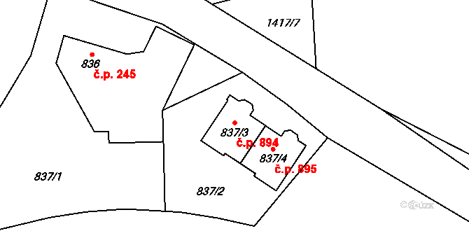 Řeporyje 894, Praha na parcele st. 837/3 v KÚ Řeporyje, Katastrální mapa