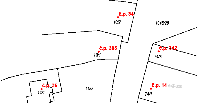 Černovír 305, Olomouc na parcele st. 10/1 v KÚ Černovír, Katastrální mapa
