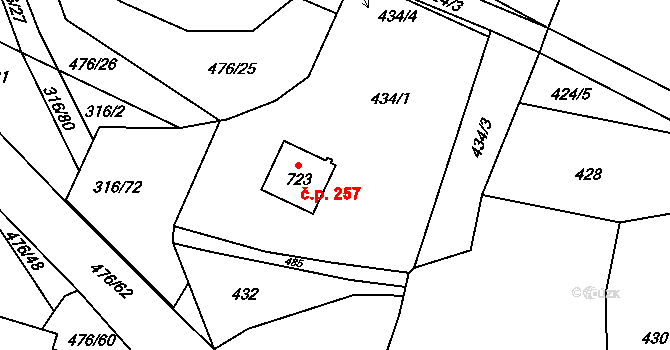 Řež 257, Husinec na parcele st. 723 v KÚ Husinec u Řeže, Katastrální mapa
