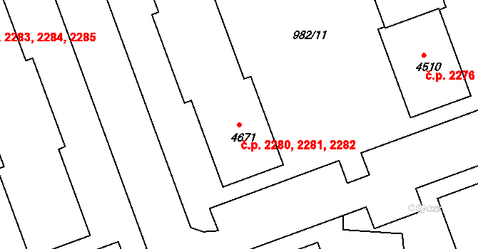 Nymburk 2280,2281,2282 na parcele st. 4671 v KÚ Nymburk, Katastrální mapa