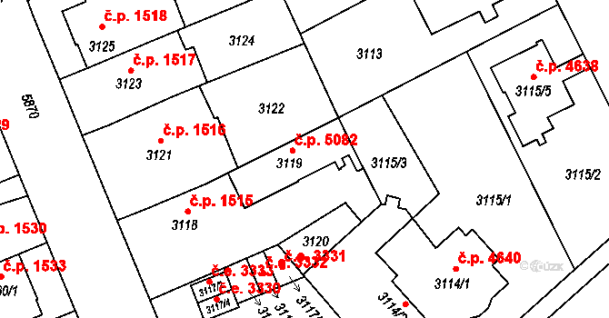Jihlava 5082 na parcele st. 3119 v KÚ Jihlava, Katastrální mapa