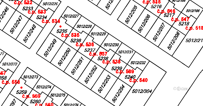 Zelená 538, Luštěnice na parcele st. 5238 v KÚ Luštěnice, Katastrální mapa