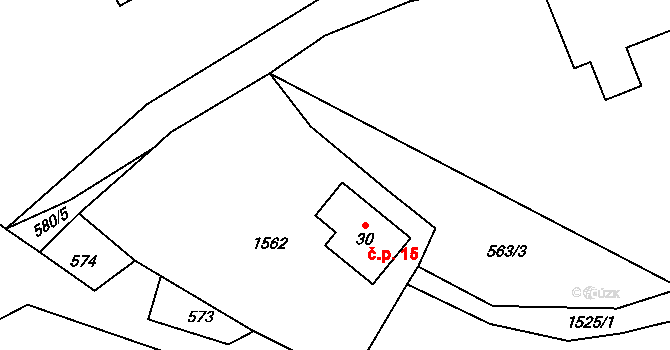 Pěčín 15, Trhové Sviny na parcele st. 30 v KÚ Pěčín u Trhových Svinů, Katastrální mapa
