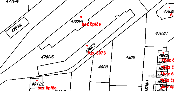 Česká Lípa 3078 na parcele st. 4768/3 v KÚ Česká Lípa, Katastrální mapa