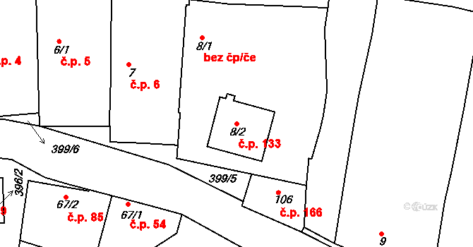 Kojetice 133 na parcele st. 8/2 v KÚ Kojetice na Moravě, Katastrální mapa