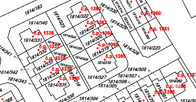 Uhříněves 1365, Praha na parcele st. 1814/319 v KÚ Uhříněves, Katastrální mapa