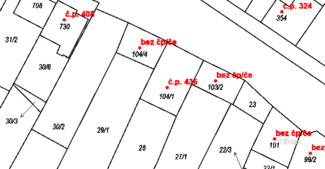 Krumvíř 436 na parcele st. 104/1 v KÚ Krumvíř, Katastrální mapa