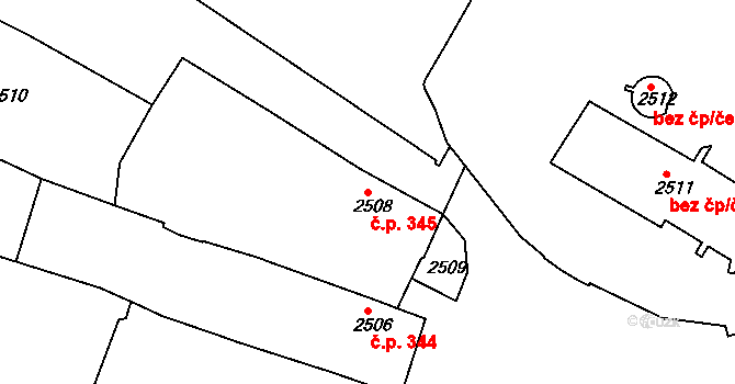 Jemnice 345 na parcele st. 2508 v KÚ Jemnice, Katastrální mapa
