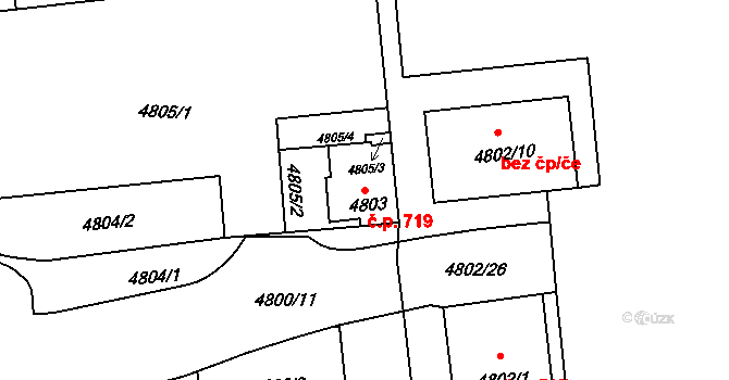 Předměstí 719, Litoměřice na parcele st. 4803 v KÚ Litoměřice, Katastrální mapa