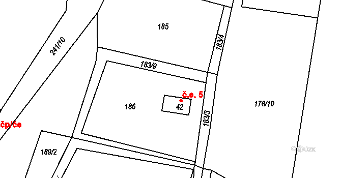 Turovka 5, Horní Cerekev na parcele st. 42 v KÚ Turovka, Katastrální mapa