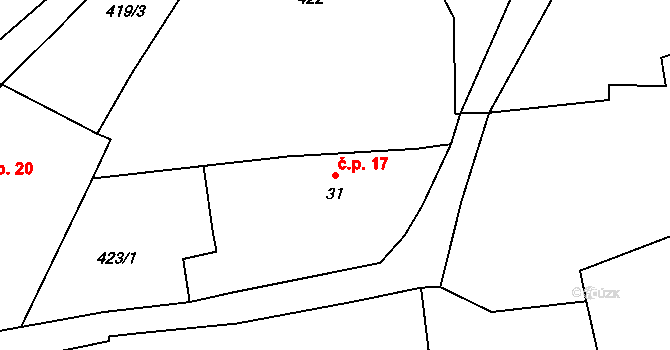Lažany 17, Mezno na parcele st. 31 v KÚ Lažany u Mezna, Katastrální mapa